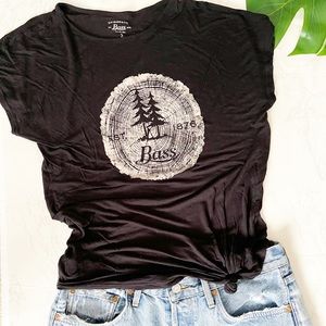 Black T-Shirt with Knotted Front & Wood Cut Logo